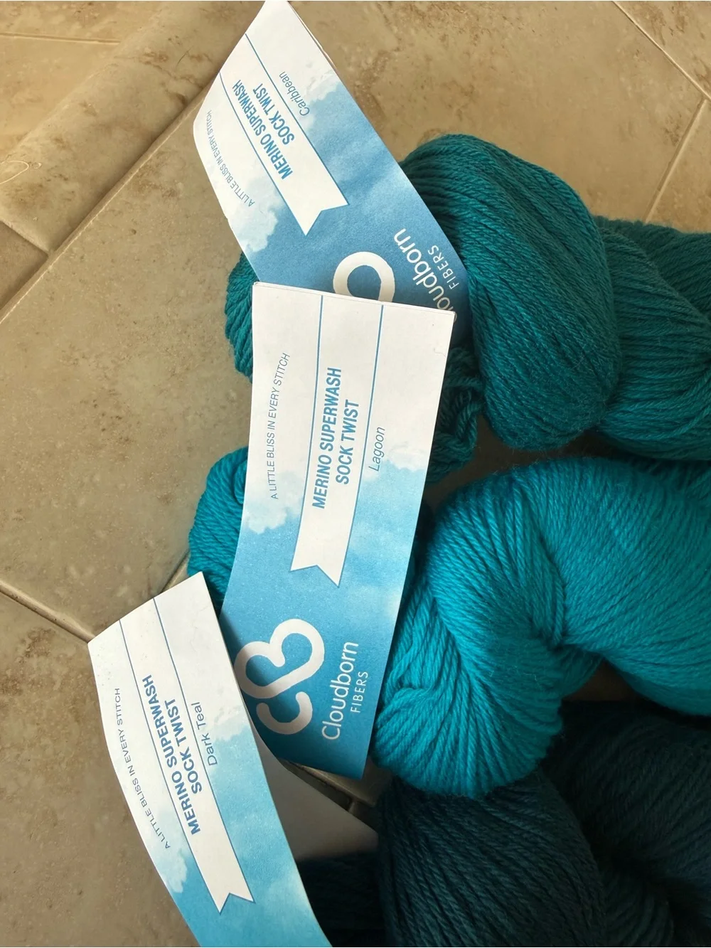 Merino Superwash Sock Twist Yarn - Dark Teal, Lagoon and Caribbean Teal Shades